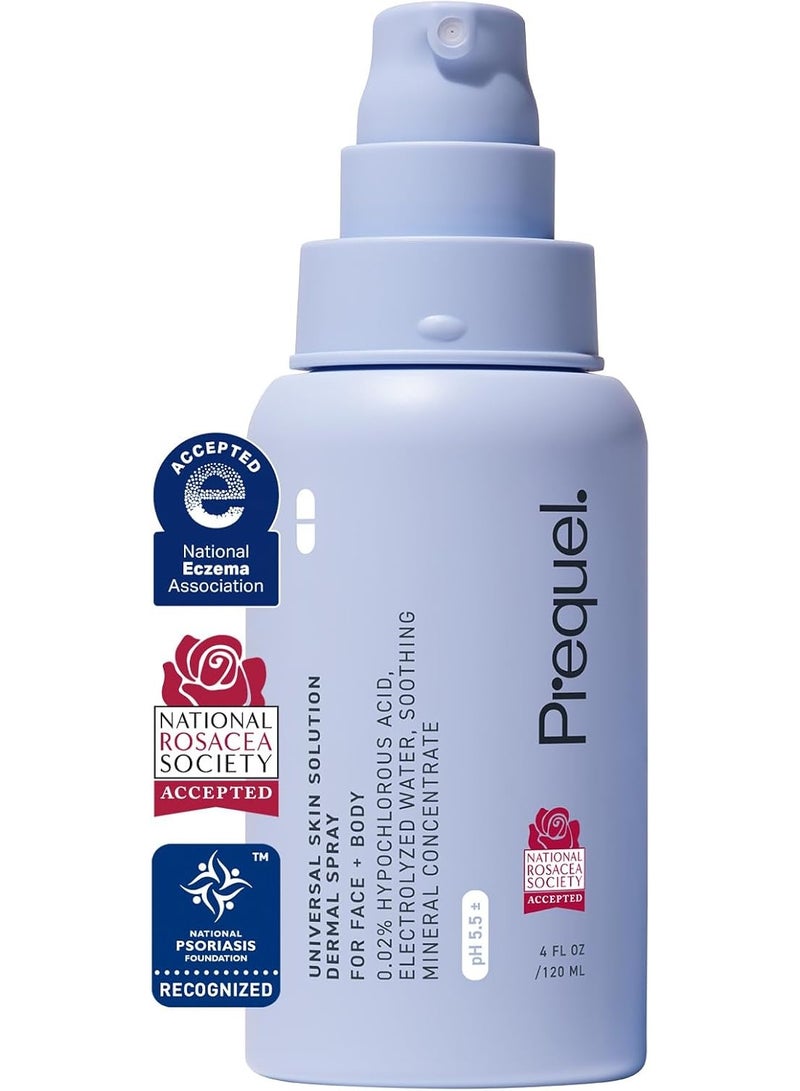 Prequel Skin Universal Skin Solution Hypochlorous Acid Spray for Face and Body. Fine Mist HOCL Facial Cleanser and Dermal Spray with Minerals & Electrolyzed Water - pH-Stabilized Care. 4oz